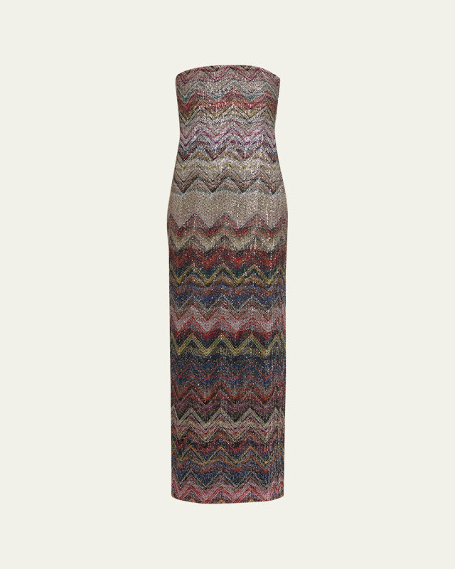 Strapless Metallic Chevron Maxi Dress
